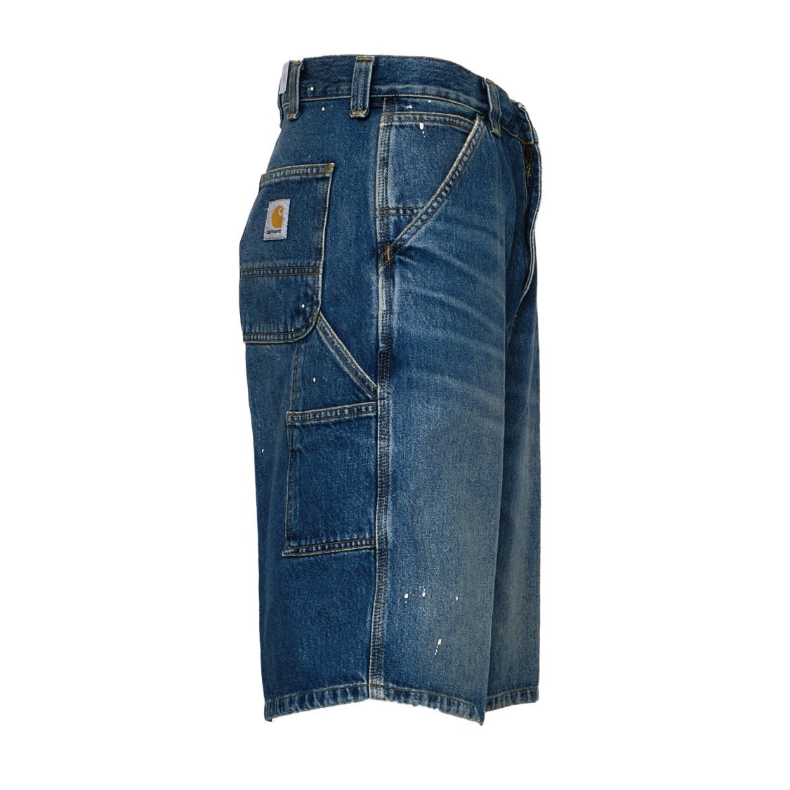 Carhartt Wip Wide-Fit Blue Denim Shorts With Distressed Finish And Tool Pockets