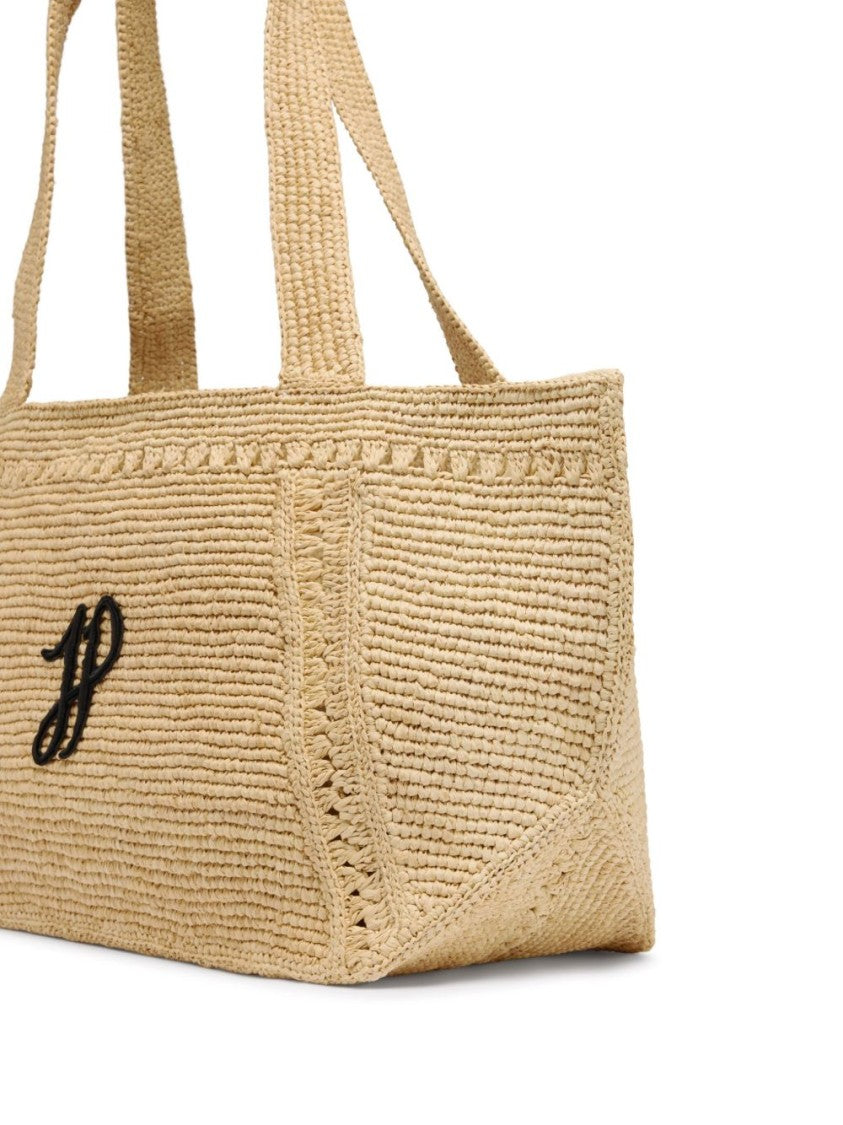 Patou Beige Woven Logo Open Top Tote