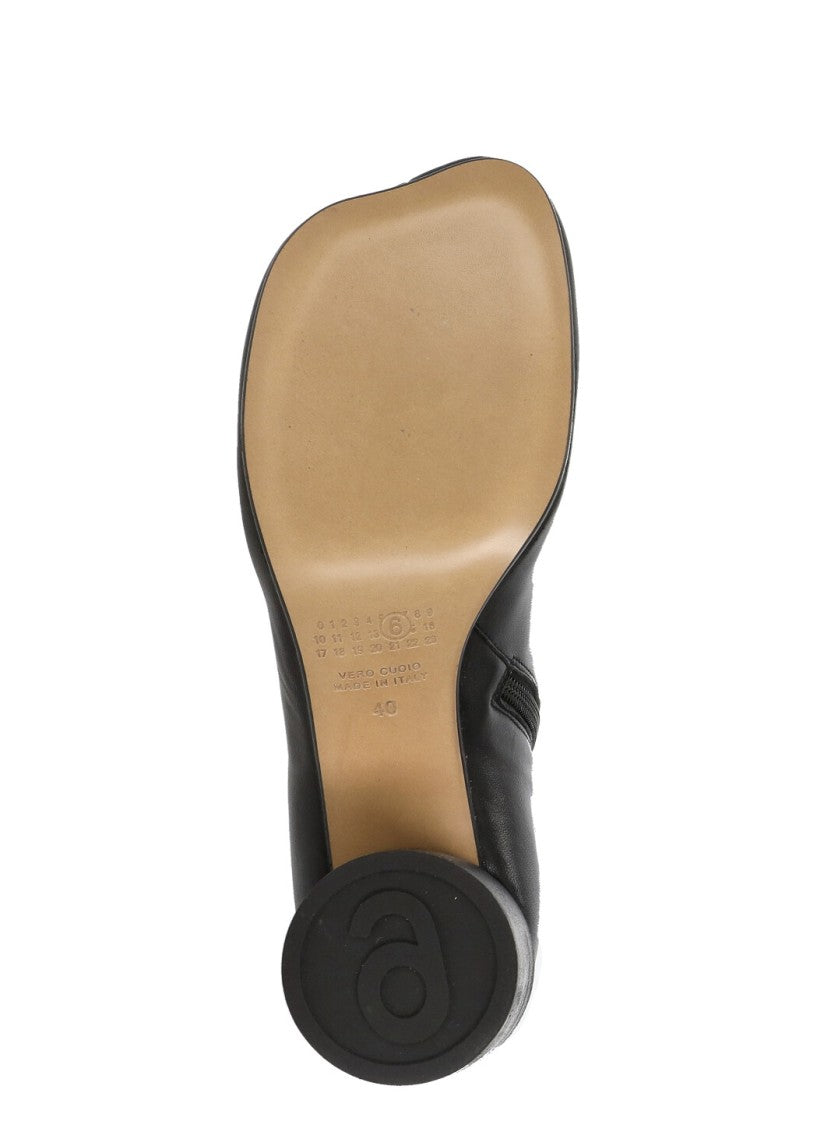 Mm6 By Maison Margiela Squared Toe Black Leather Boots With Side Zip Closure