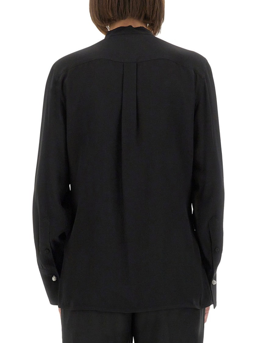 Victoria Beckham High Neck Black Silk Shirt With Pleat Detail