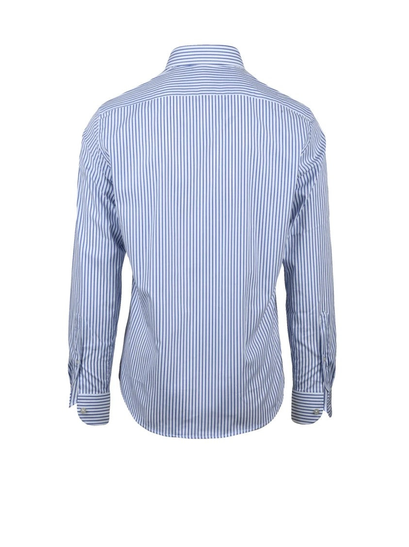 Ghirardelli White And Blue Striped Ghirardelli Shirt With Structured Collar