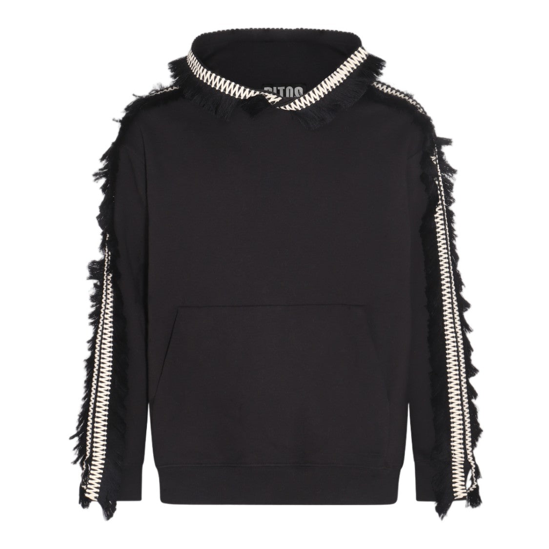 Ritos Embroidered Black Hoodie With Fringed Tassel Detail