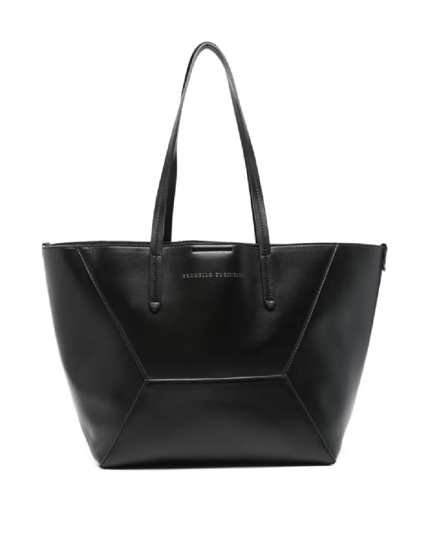 Brunello Cucinelli Geometric Panel Structured Tote Bag With Detachable Pouch