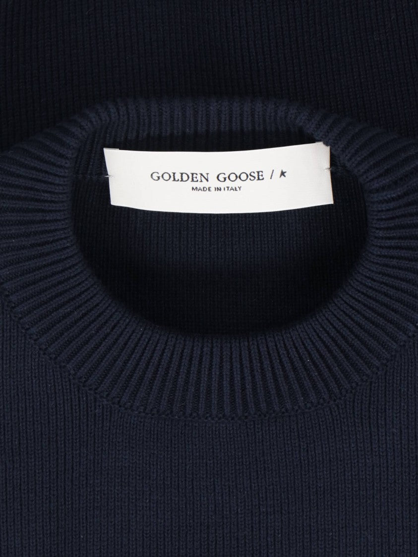 Golden Goose Navy Ribbed Knit Sweater With Logo Patches