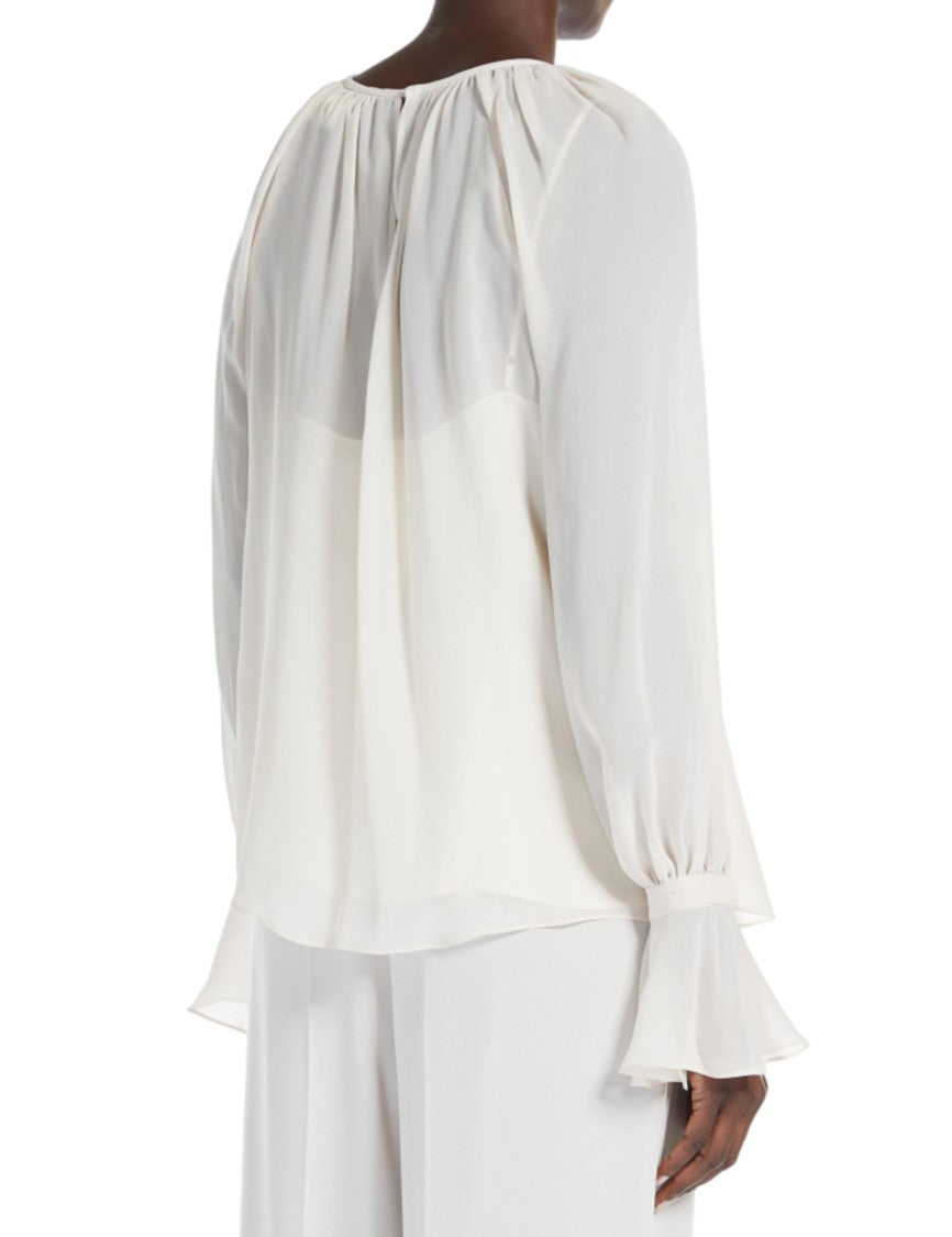 Max Mara Gathered Neckline Blouse With Flared Cuffs