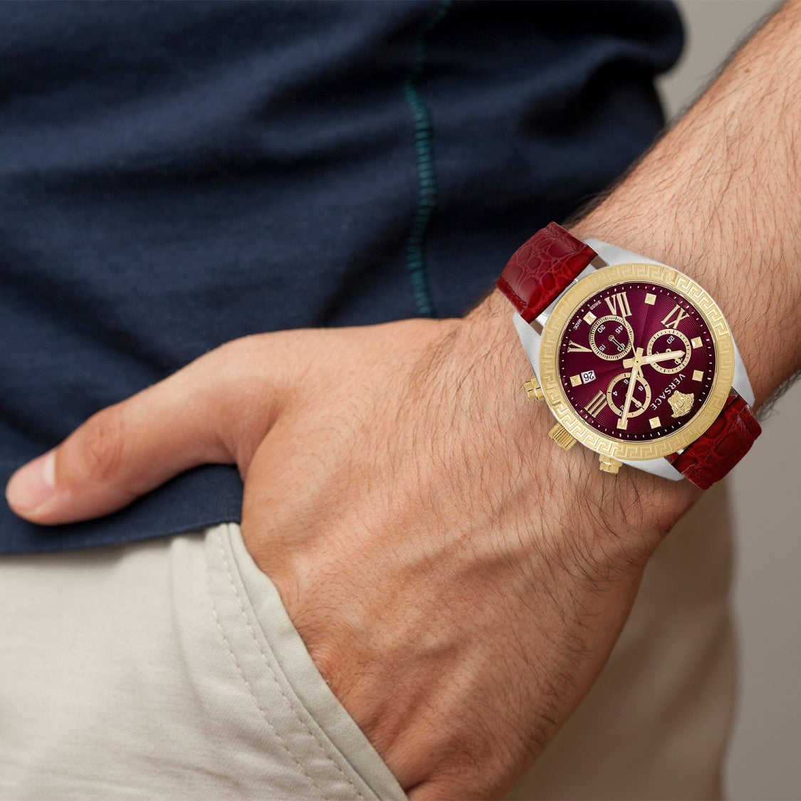 Versace Greca Chrono Leather Watch