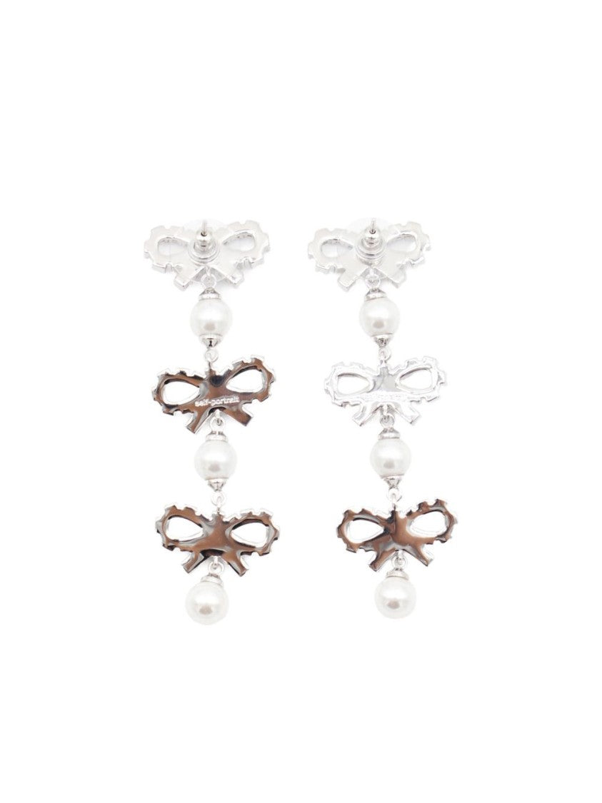 Self-Portrait Cascading Bow-Shaped Earrings With Crystals