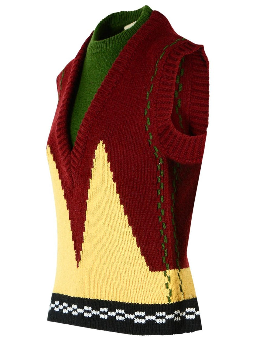 Marni Brown M-Block Inlaid Wool Vest