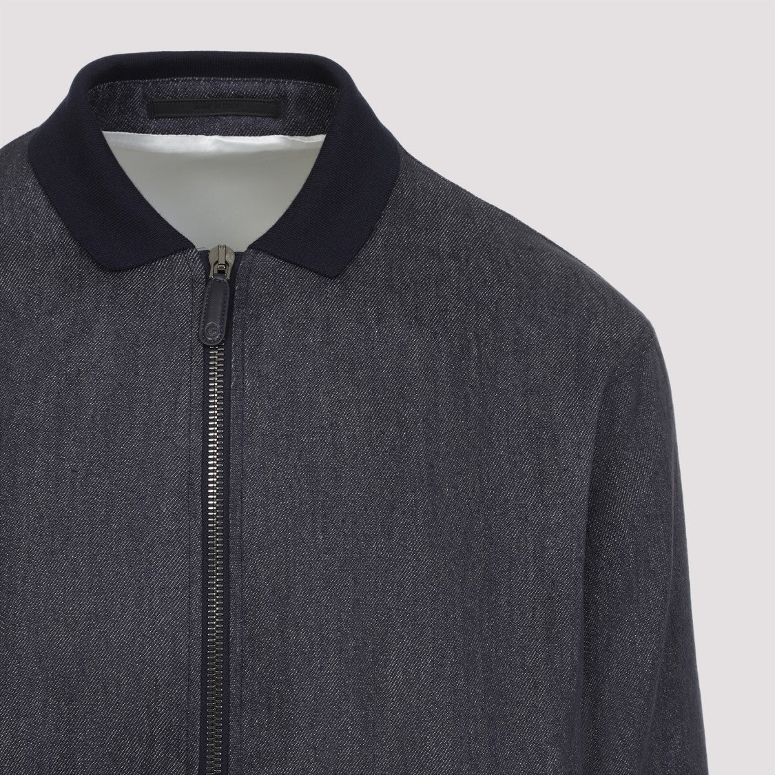 Giorgio Armani Pointed Collar Blue Linen Blouson Jacket