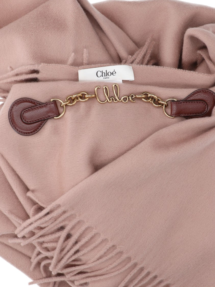 Chloé Pink Iconic Wool Fringed Scarf