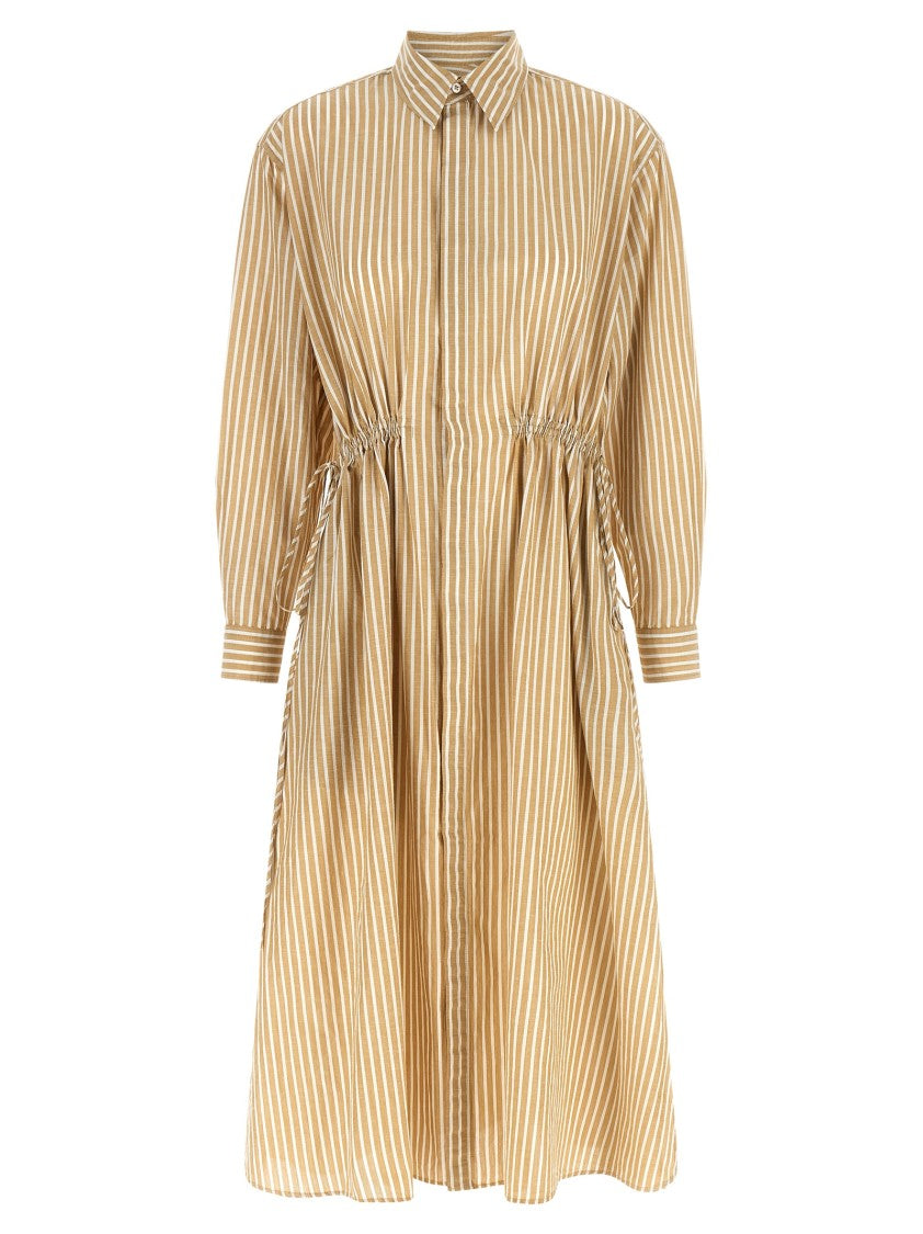 Polo Ralph Lauren Trapeze Midi Chemisier Dress In Striped Cotton-Linen Blend