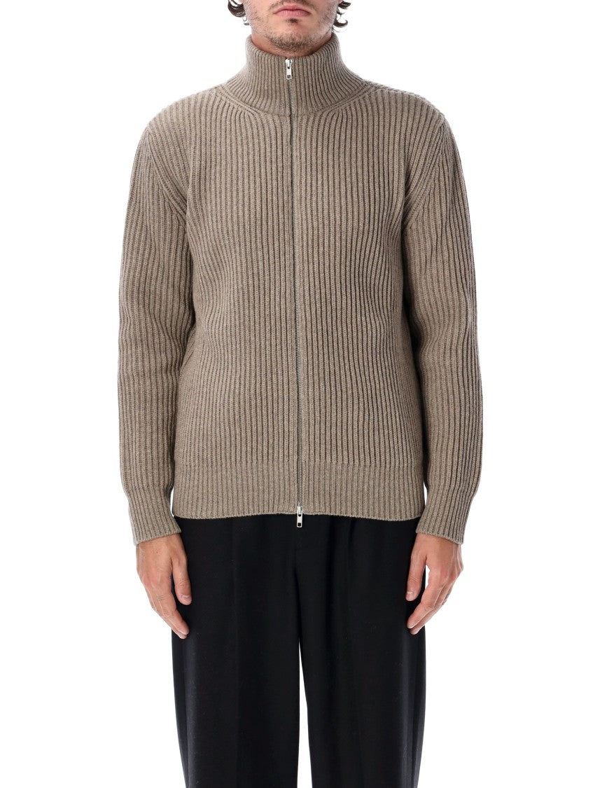Mm6 By Maison Margiela Ribbed Knit Zip Jacket With Distinctive Back Stitches