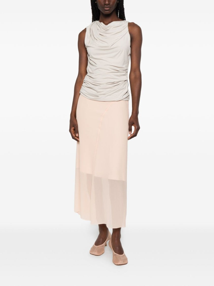 Mugler Pink Sheer Panelling Flared Midi Skirt