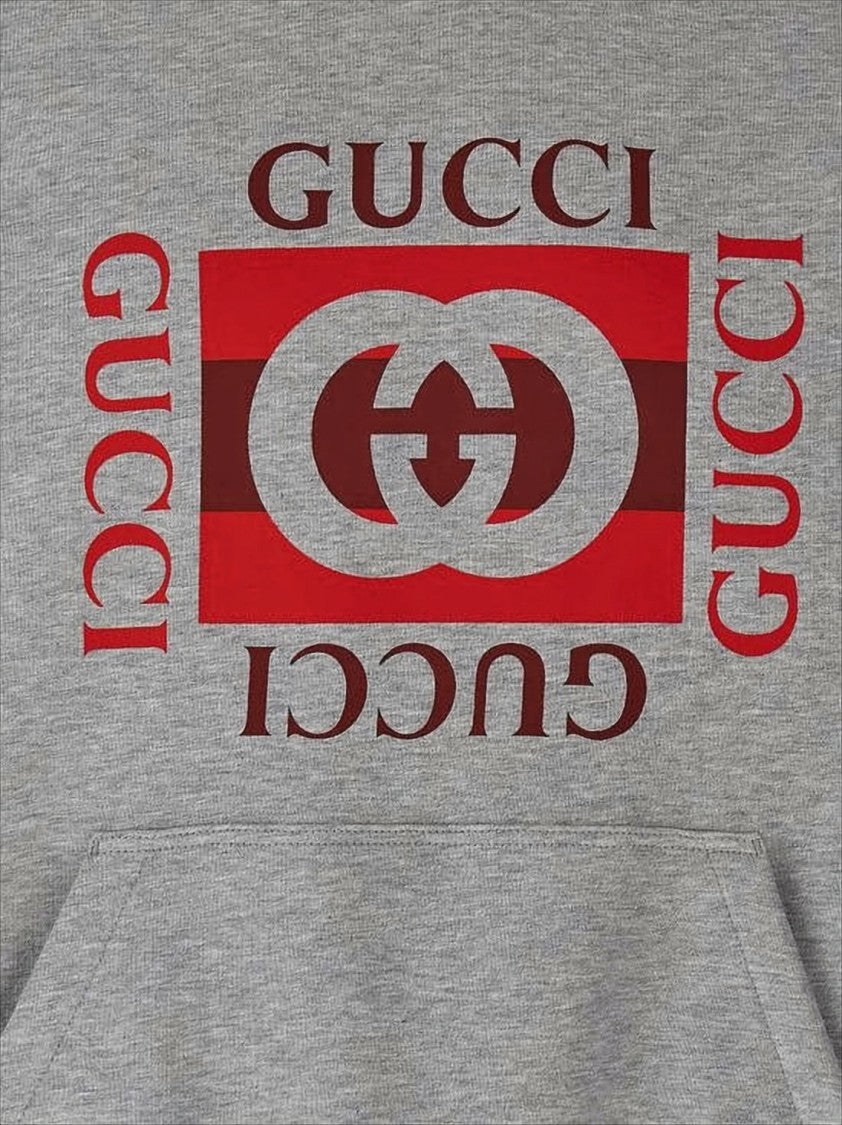 Gucci Heather Grey Cotton Jersey Hooded Sweatshirt