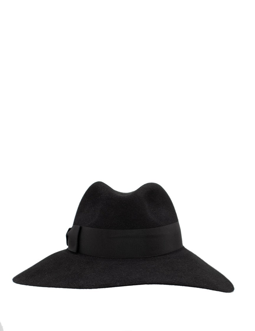 Borsalino Black Felt Hat With Grosgrain Ribbon Detail