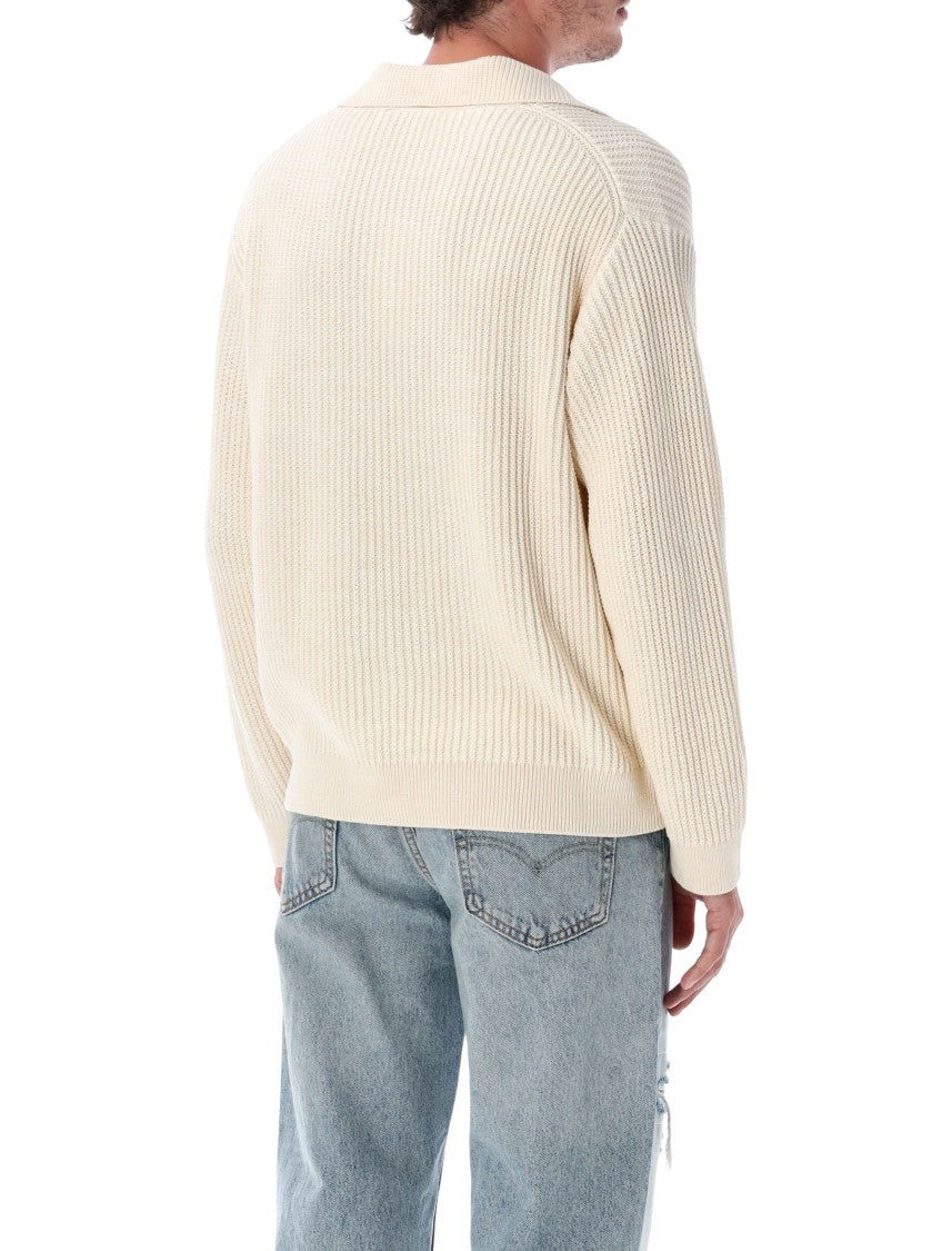 Maison Kitsuné Fox Head Ribbed Cotton Long-Sleeve Polo Shirt