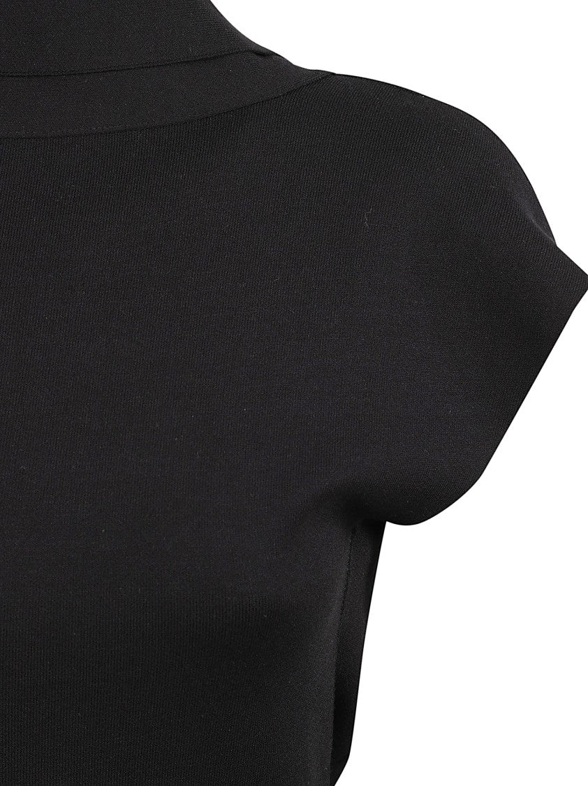 Alberta Ferretti Asymmetric Black Jersey Midi Dress