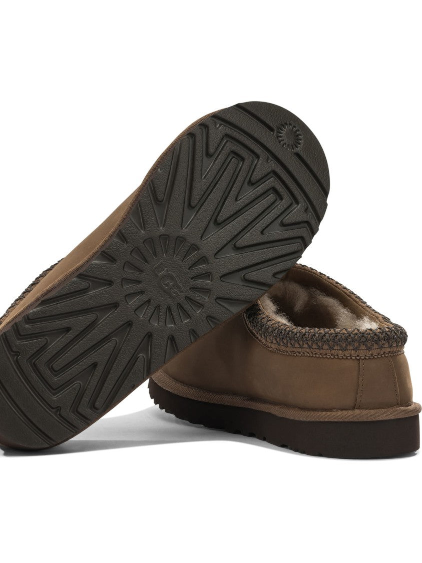 Ugg Brown Leather Loafers With Braided Trim And Plush Interior