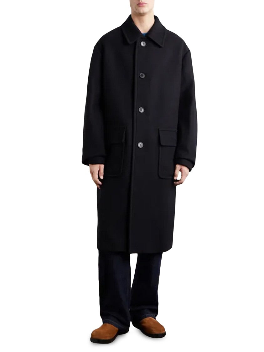 Dries Van Noten Randale Minimalist Long Black Coat