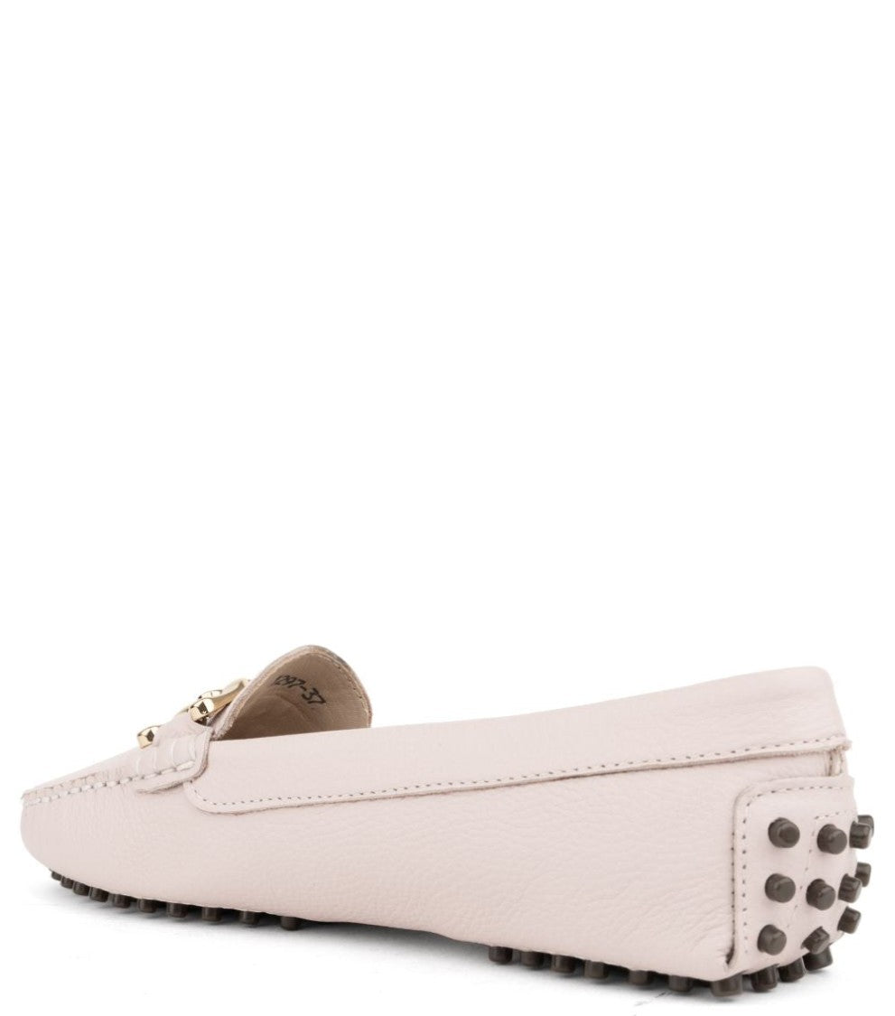 Sergio Moretti Beige Leather Loafers With Decorative Buckle