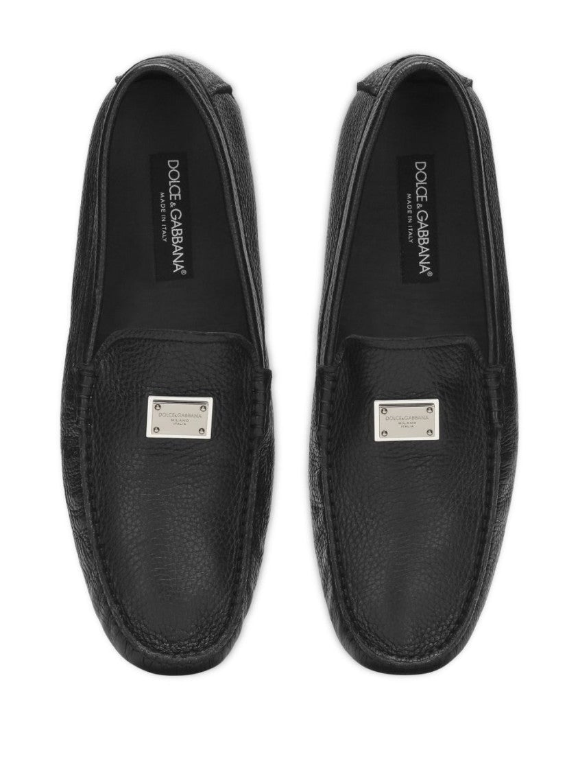Dolce & Gabbana Grained Deerskin Leather Loafers With Logo Plaque