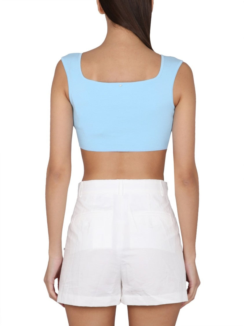 Max Mara Square Neck Crop Top In Lightweight Cotton