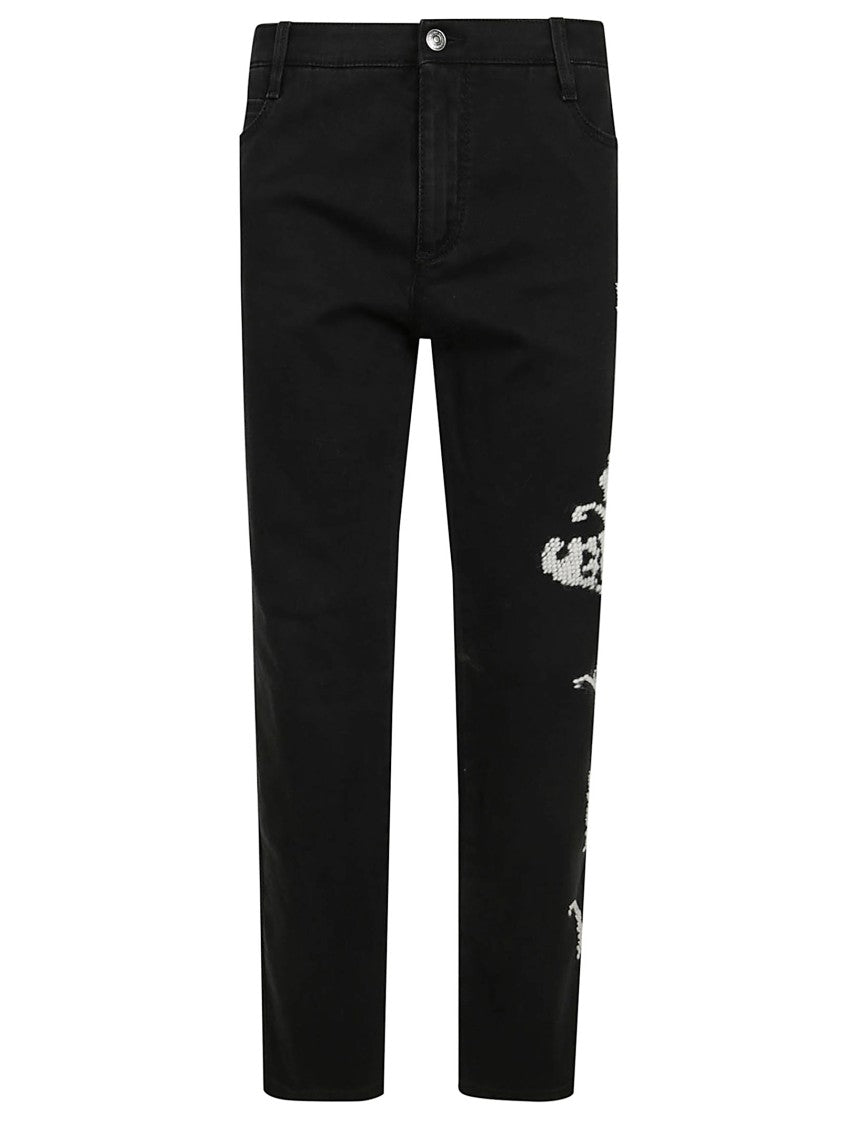 Ermanno Scervino Straight-Leg Black Jeans With Artistic Embroidery