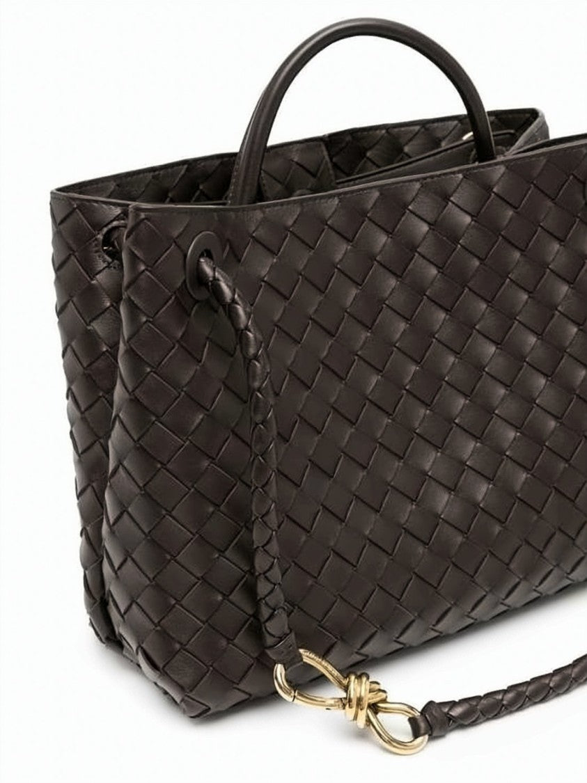 Bottega Veneta Medium Woven Lambskin Handbag With Braided Strap