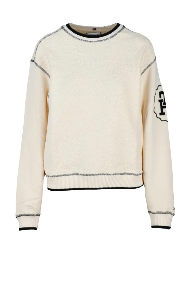 Tommy Hilfiger Cream Cotton Cropped Sweatshirt