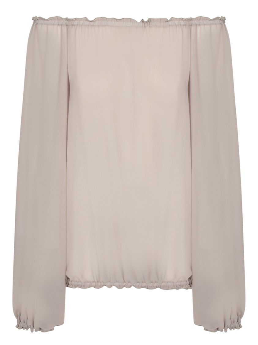 Blanca Vita Gathered Sleeve Beige Georgette Blouse