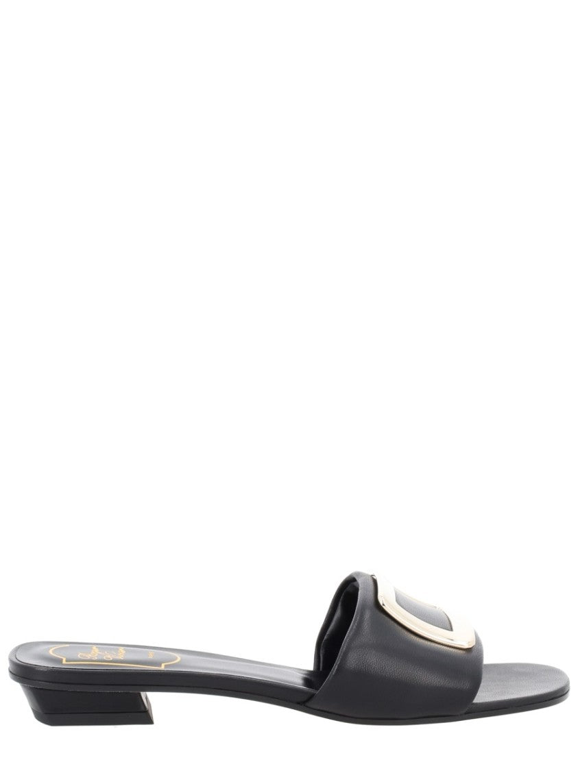 Roger Vivier Belle Black Leather Buckle Sandals