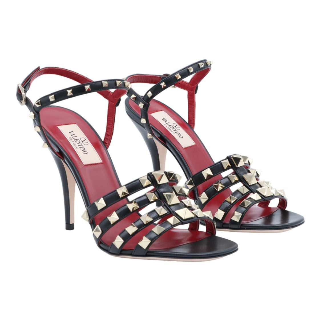 Valentino Garavani High-Heeled Sandals With Gold Pyramid Studs And Ankle Strap