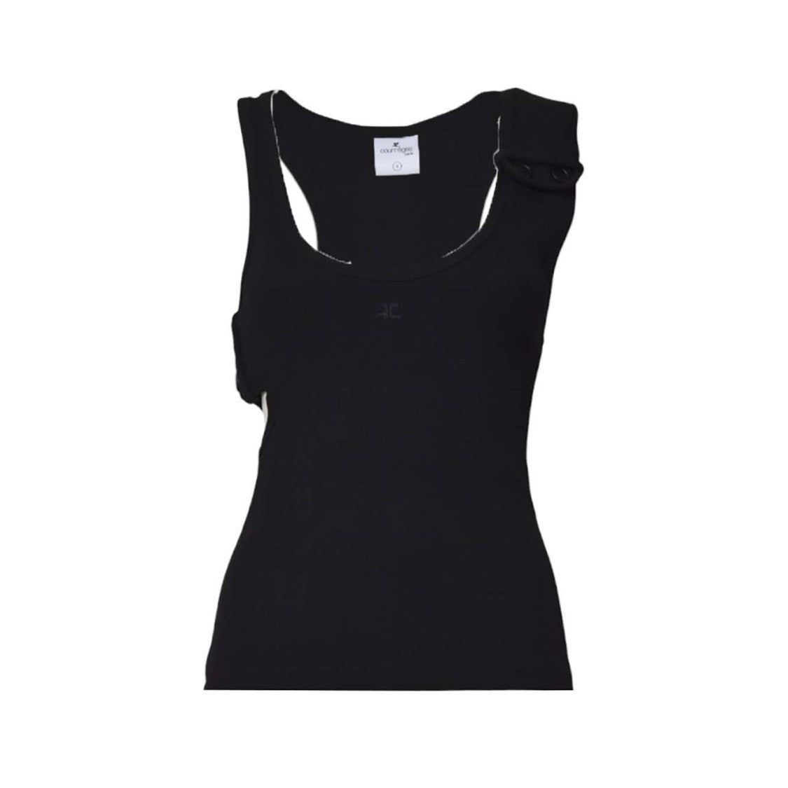 Courrèges Black Ribbed 90's Double Buckle Top