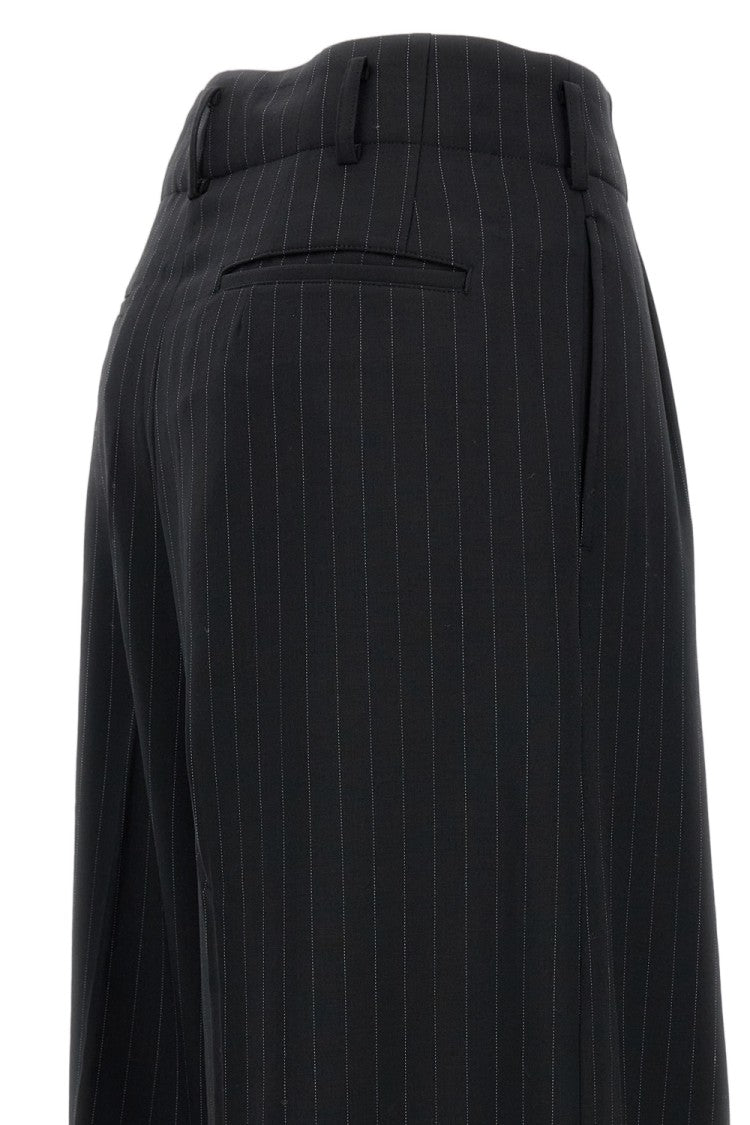 Comme Des Garçons Cropped Black Trousers With Classic Pinstripe