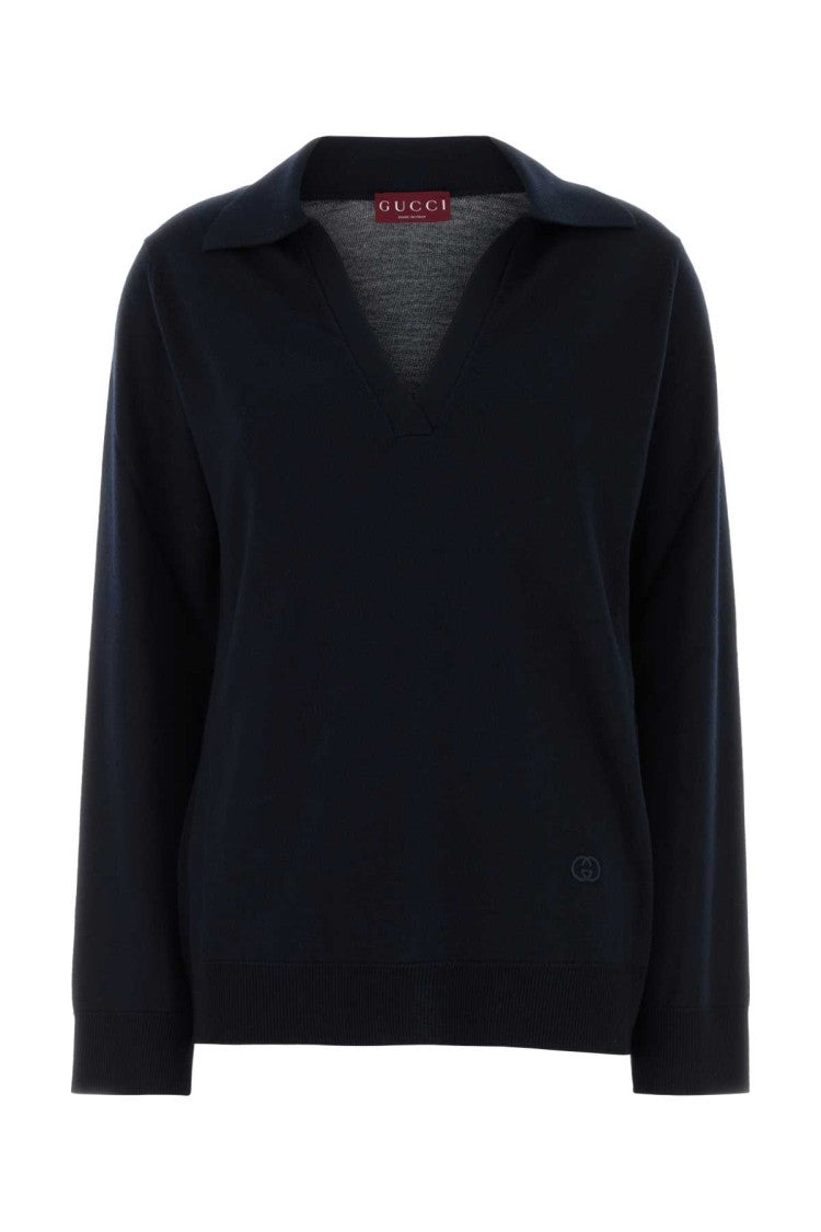 Gucci Navy Blue Wool Oversize Polo Shirt