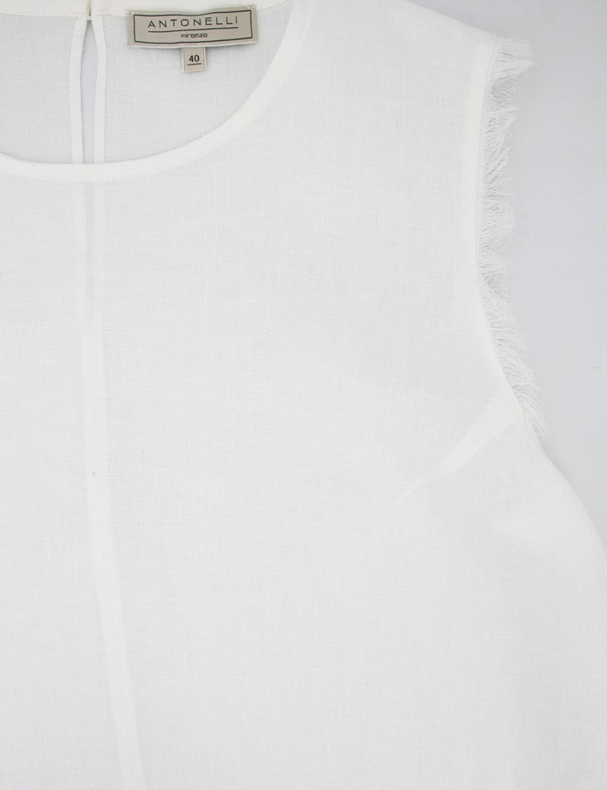 Antonelli Fringed Sleeveless Linen Top