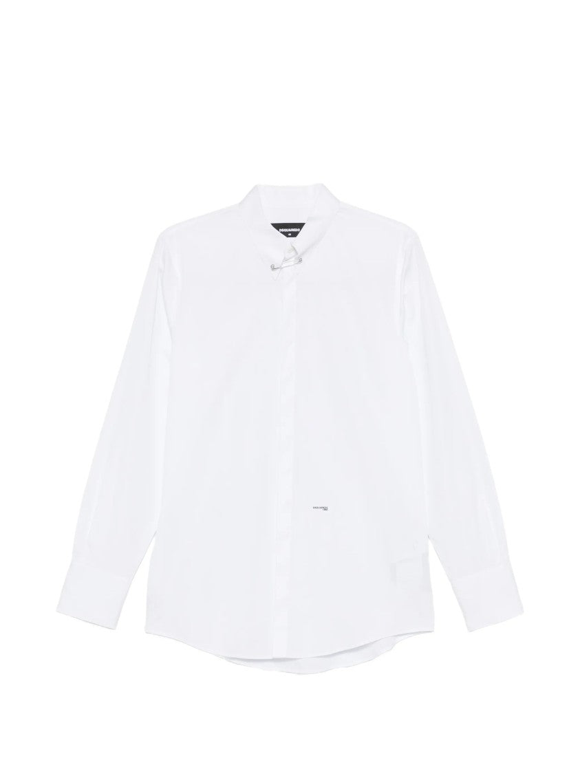 Dsquared2 White Long-Sleeve Silver Safety Pin Shirt