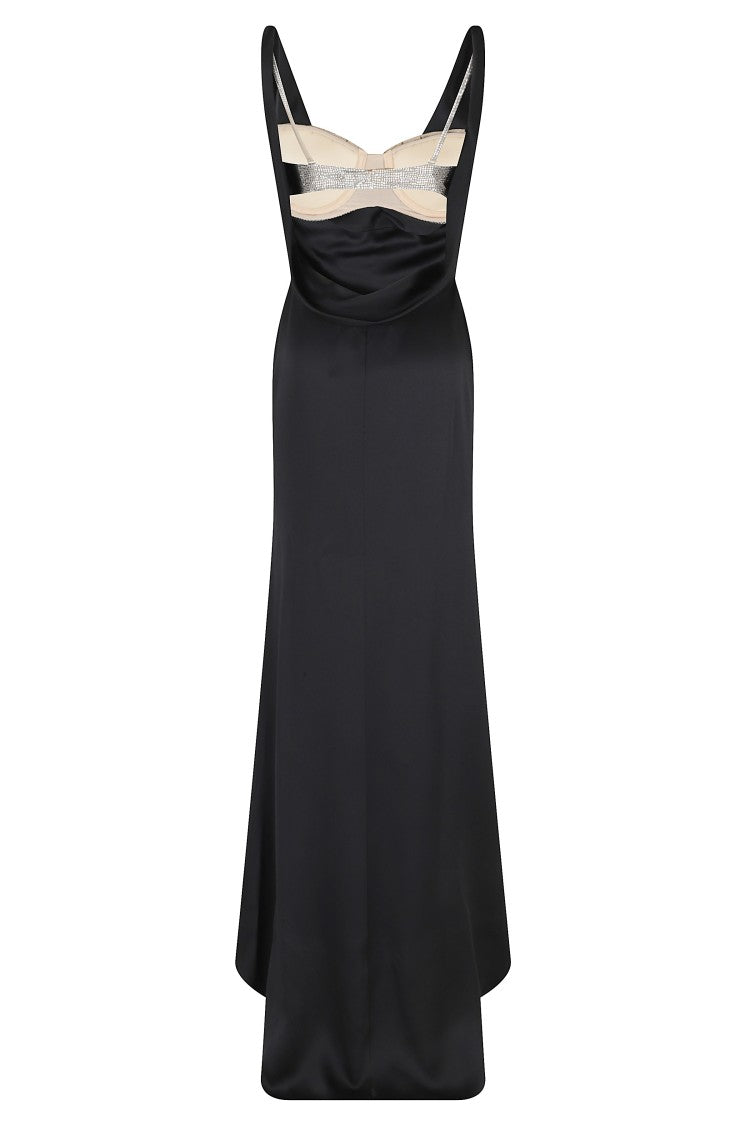 Giuseppe Di Morabito Black Crystal Bra Bralette Draped Acetate Long Dress
