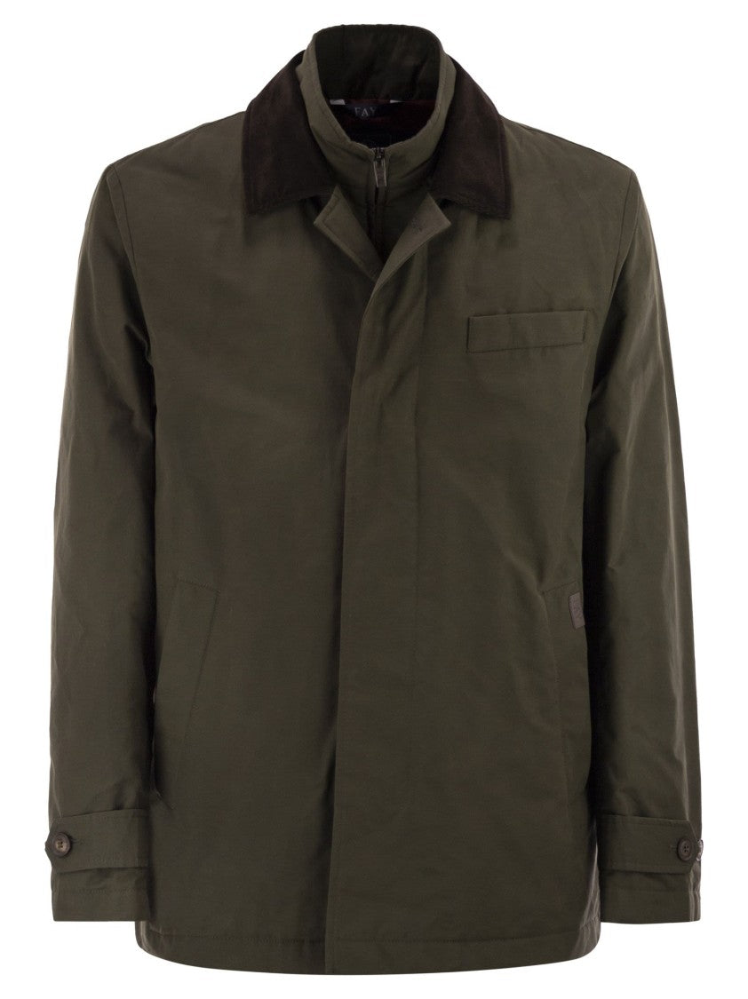 Fay Short Morning Raincoat In Cotton And Nylon Faille