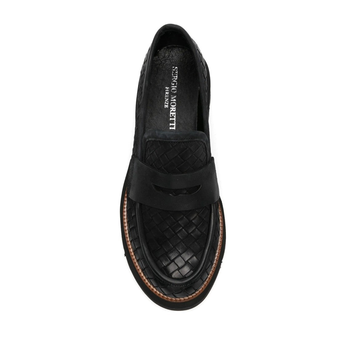 Sergio Moretti Black Woven Leather Chunky Sole Loafers