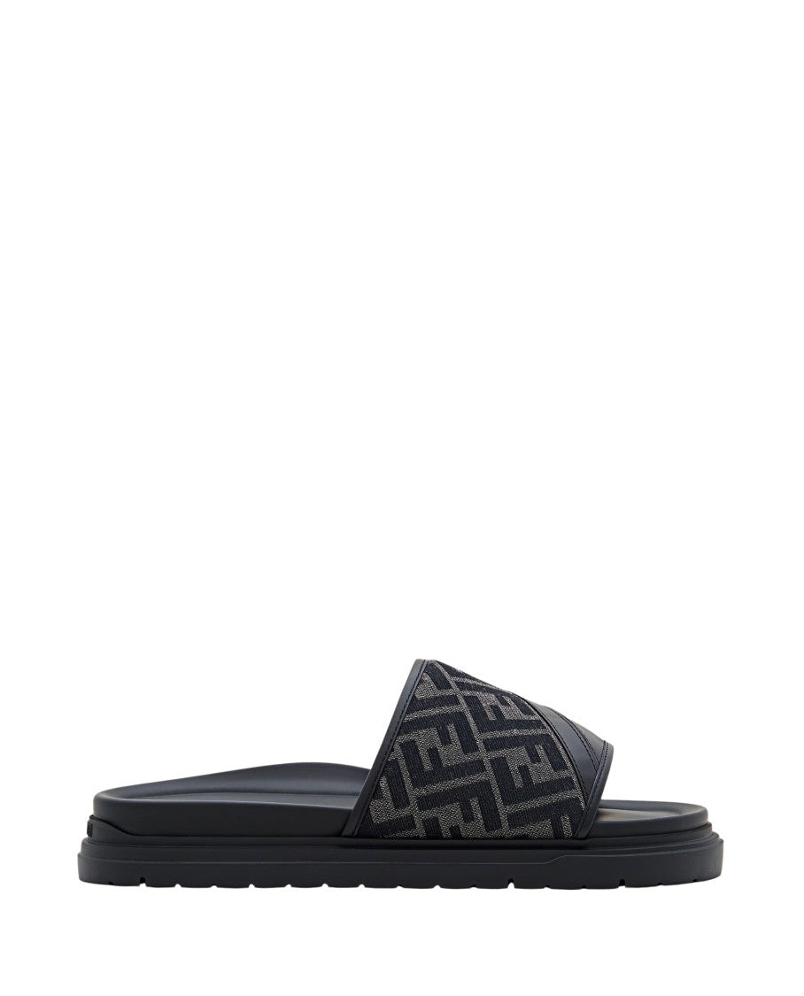 Fendi Padded Strap Sandals In Gray Ff Jacquard