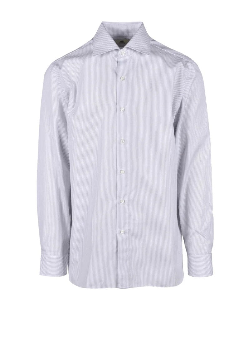 Luigi Borrelli Napoli White/Blue Cotton Shirt Men's