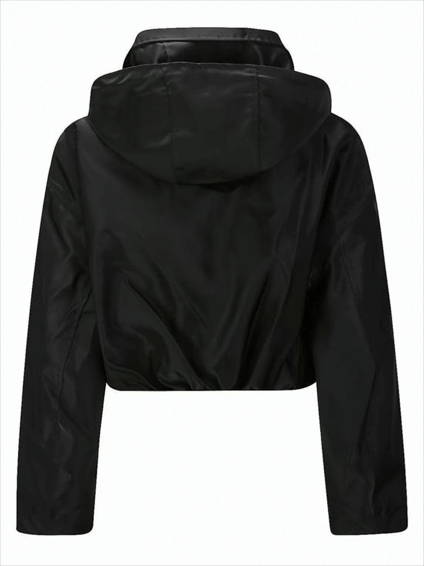 Cecilie Bahnsen Cropped Black Polyamide Jacket With Structured Collar