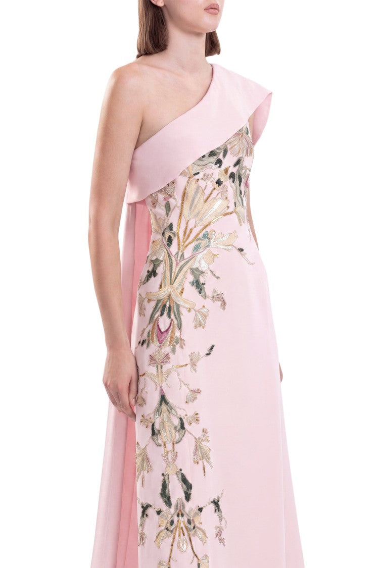 Saiid Kobeisy One Shoulder Embroidered Crepe Dress