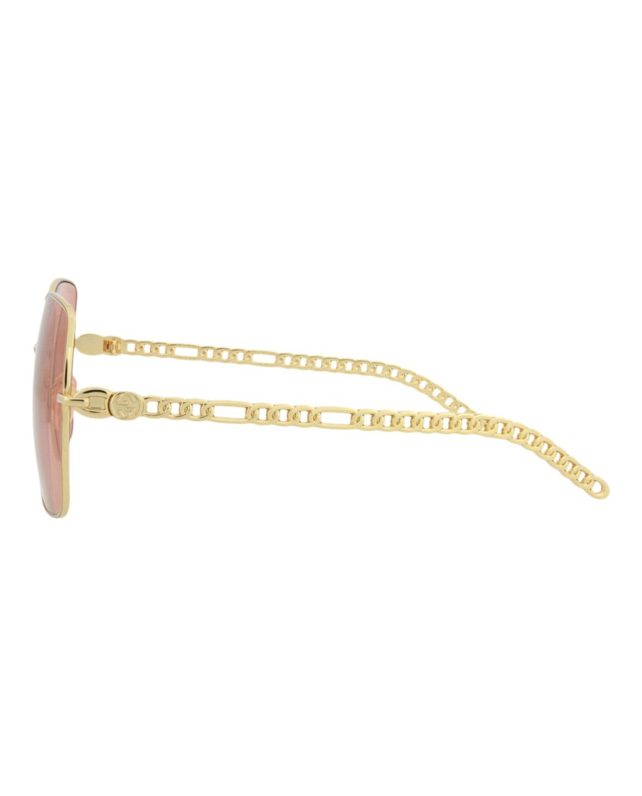 Gucci Square-Frame Metal Sunglasses With Heart-Shaped Charm