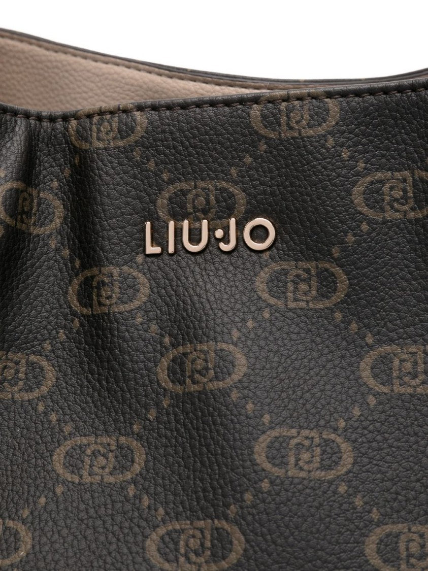 Liu Jo Textured Brown Shoulder Bag With Monogram Pattern