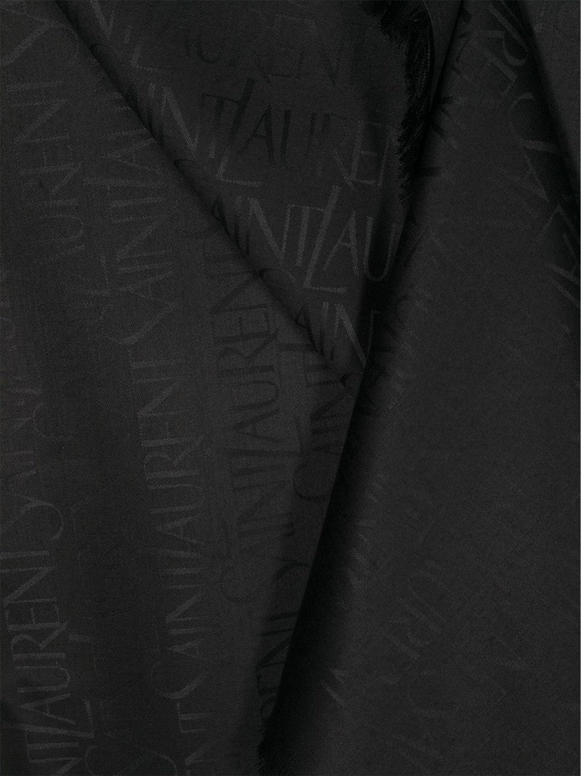 Saint Laurent Black Sciarpa Jacquard Silk/Wool Scarf