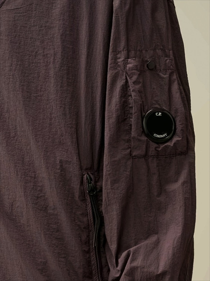 C.P. Company Brown Crinkled Texture Hooded Pullover With Distinctive Lens Detail