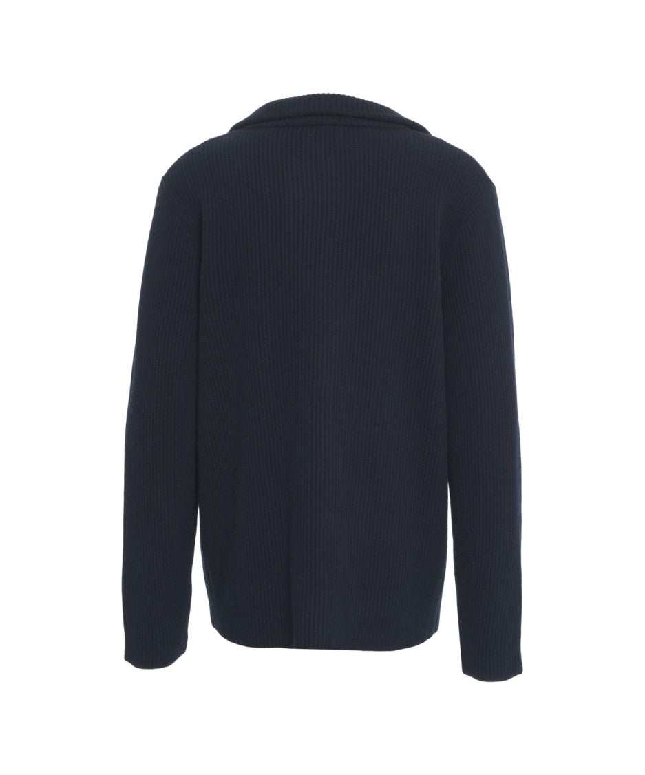 Roberto Collina Ribbed Merino Wool Cardigan With Notched Collar