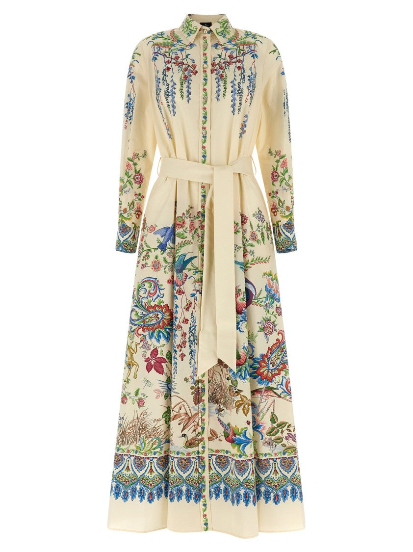 Etro Floral Print Long Chemisier Dress With Removable Belt